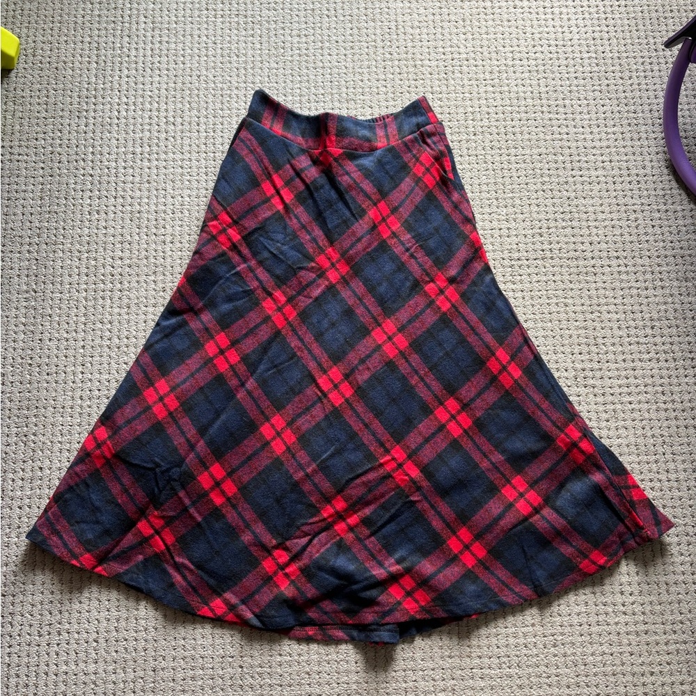 Plaid A-Line Skirt - Red and Blue